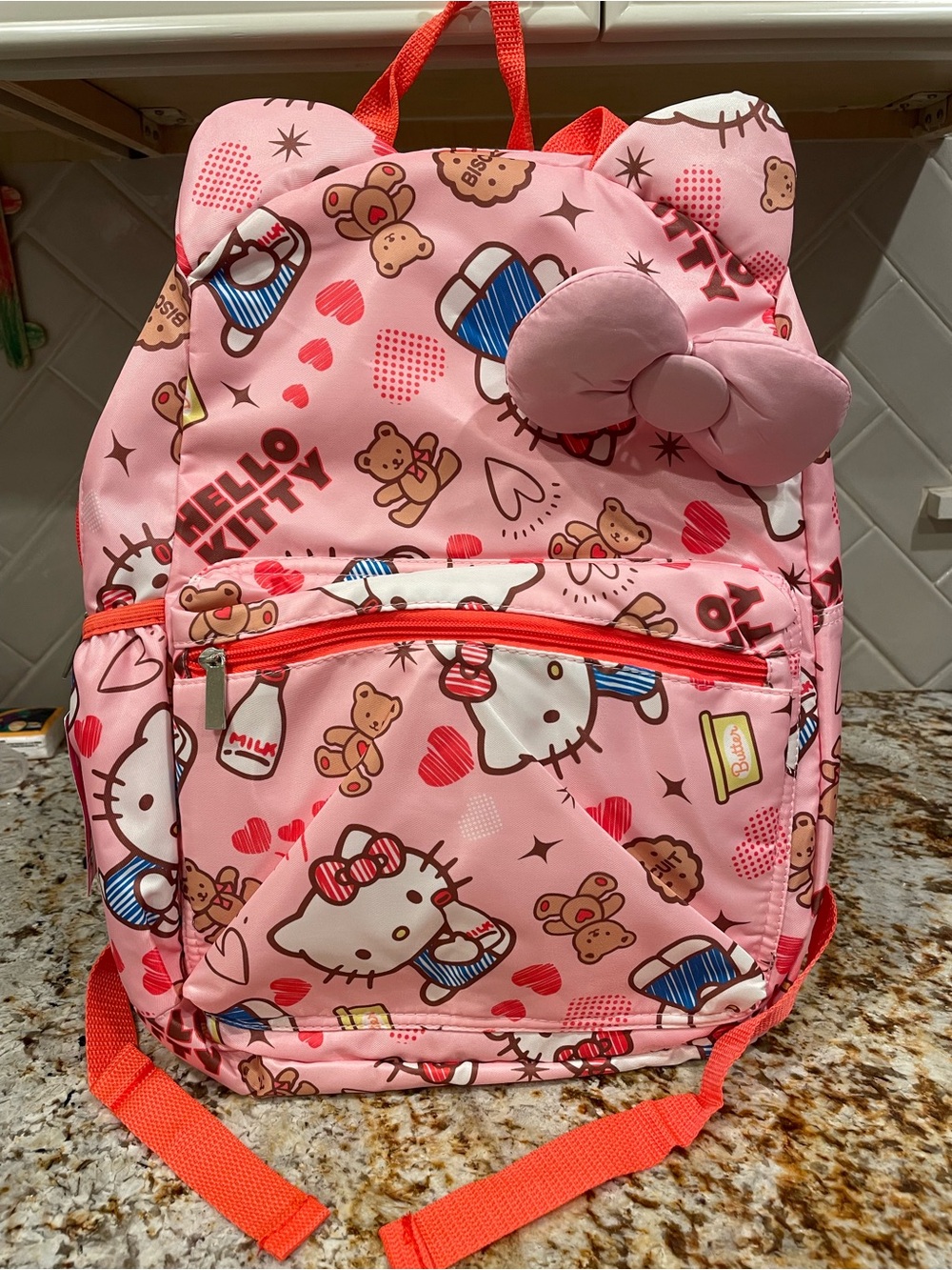 HELLO KITTY BACKPACK WITH BOW & TEDDY PRINT